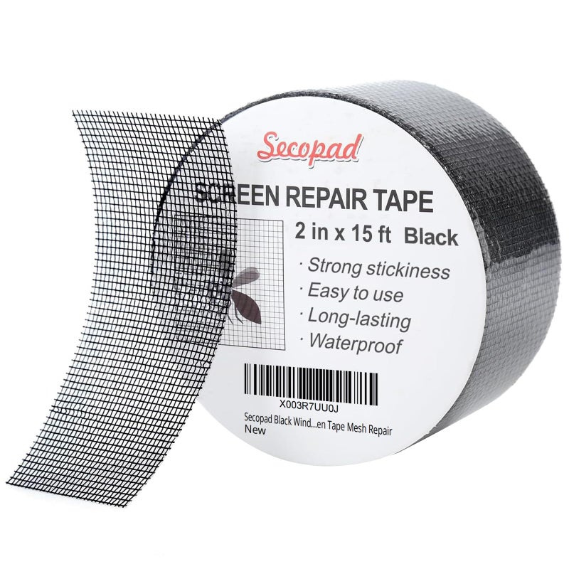 Secopad Black Window Screen Repair Tape, 2 in X 15 FT (180IN) Screen Repair Kit for Windows or Doors, Strong Adhesive Screen Patch Fiberglass Screen Tape Mesh Repair - Image 1