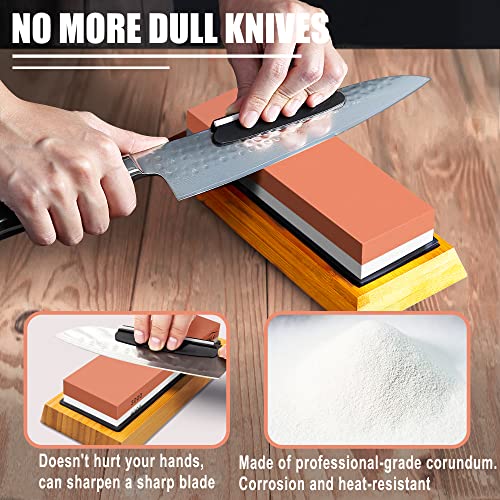 HMPLL Knife Sharpening Stone Set, Professional Whetstone 4 Side Grit 400/1000 3000/8000, Whetstone Knife Sharpener Stone Set Include Non-slip Base, Leather Strop, Flattening Stone & Angle Guide - Image 5