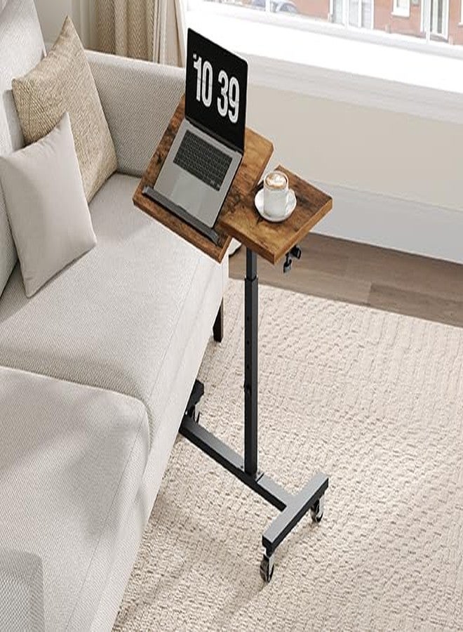 MAHANCRIS Overbed Table with Wheels, Height Adjustable Overbed Bedside Table, Tilting Desktop Mobile Standing Desk, C-Shaped Side Table for Livingroom or Bedroom, Rustic Brown and Black ETHR6801 - Image 3