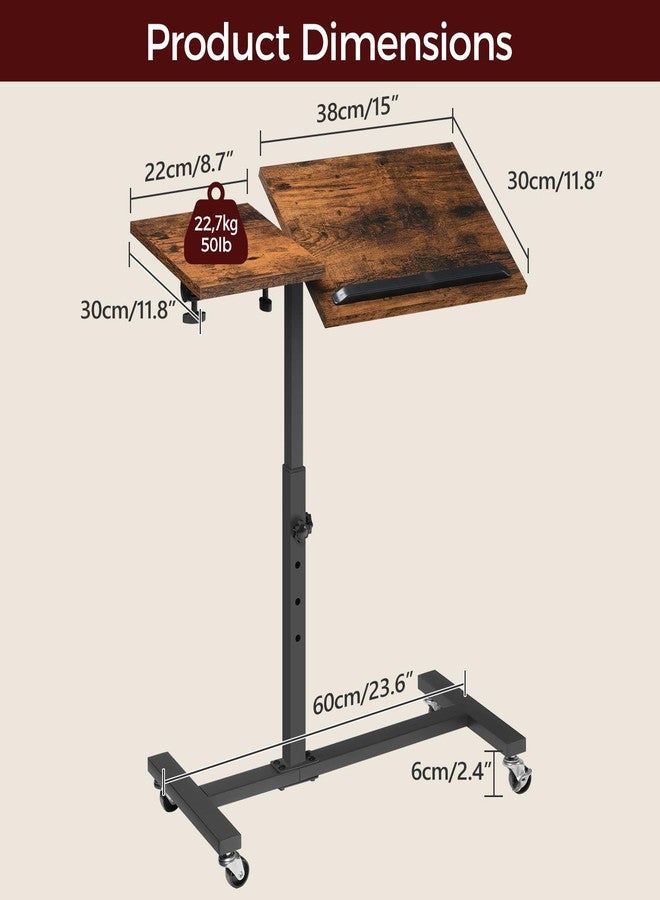 MAHANCRIS Overbed Table with Wheels, Height Adjustable Overbed Bedside Table, Tilting Desktop Mobile Standing Desk, C-Shaped Side Table for Livingroom or Bedroom, Rustic Brown and Black ETHR6801 - Image 2
