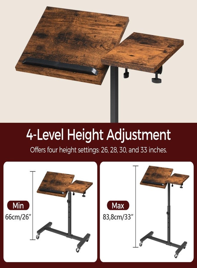 MAHANCRIS Overbed Table with Wheels, Height Adjustable Overbed Bedside Table, Tilting Desktop Mobile Standing Desk, C-Shaped Side Table for Livingroom or Bedroom, Rustic Brown and Black ETHR6801 - Image 4