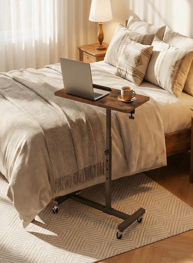 MAHANCRIS Overbed Table with Wheels, Height Adjustable Overbed Bedside Table, Tilting Desktop Mobile Standing Desk, C-Shaped Side Table for Livingroom or Bedroom, Rustic Brown and Black ETHR6801 - Image 1