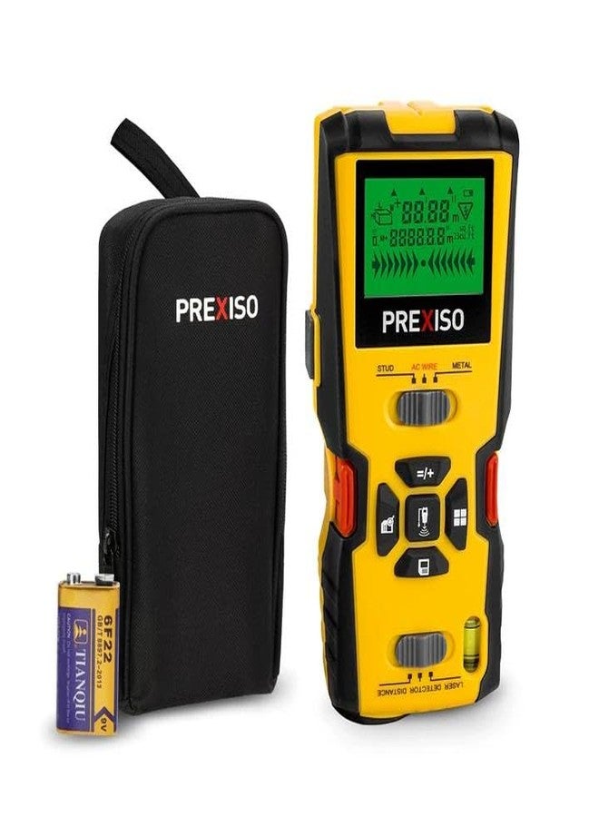 PREXISO 5-in-1 Stud Finder with Laser Level Marking & Ultrasound Distance Measure - Area, Volume, Addition | Wood, AC Wire Detector - Wall Scanner Beam Finders for Dry Interior Walls, Metal Studs