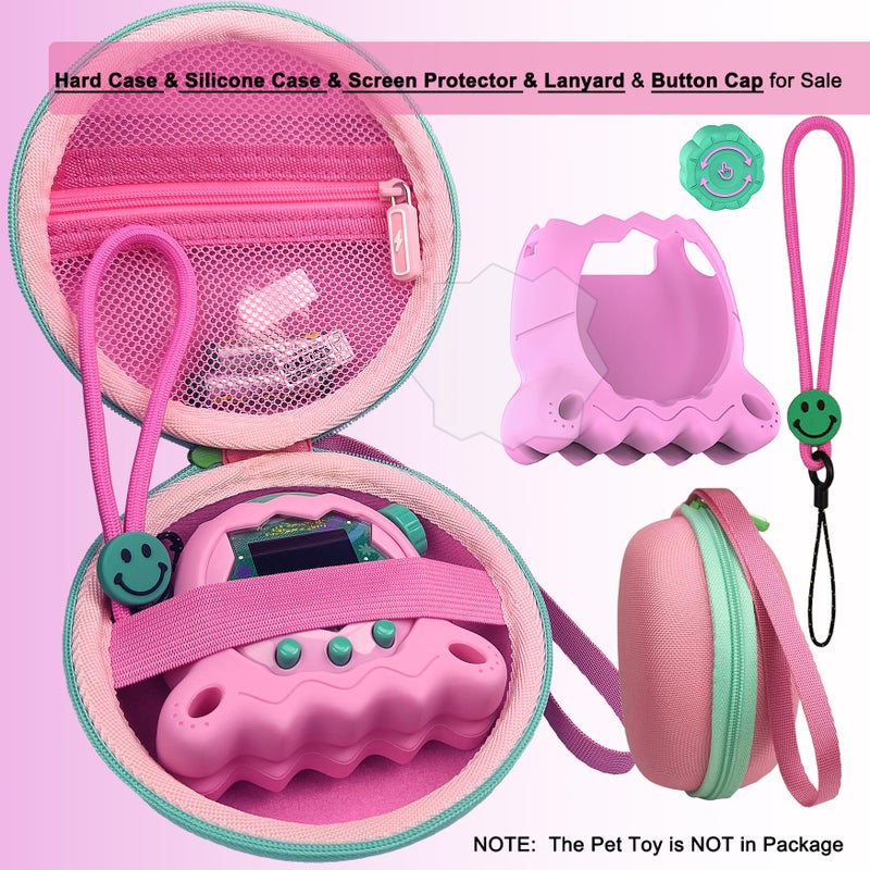 JCHPINE Hard Case and Silicone Cover for Tamagotchi Paradise Electronic Pet, Protective Cases for Tamagotchi Paradise with Screen Protector and Lanyard (Pink) - Image 2