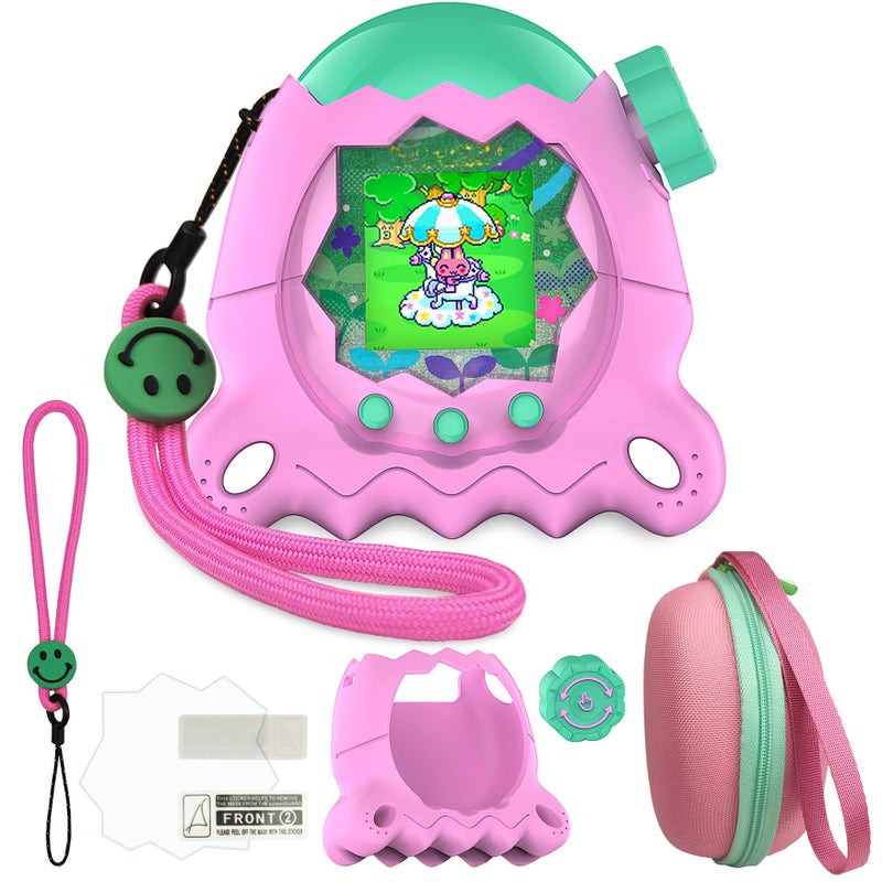 JCHPINE Hard Case and Silicone Cover for Tamagotchi Paradise Electronic Pet, Protective Cases for Tamagotchi Paradise with Screen Protector and Lanyard (Pink) - Image 1