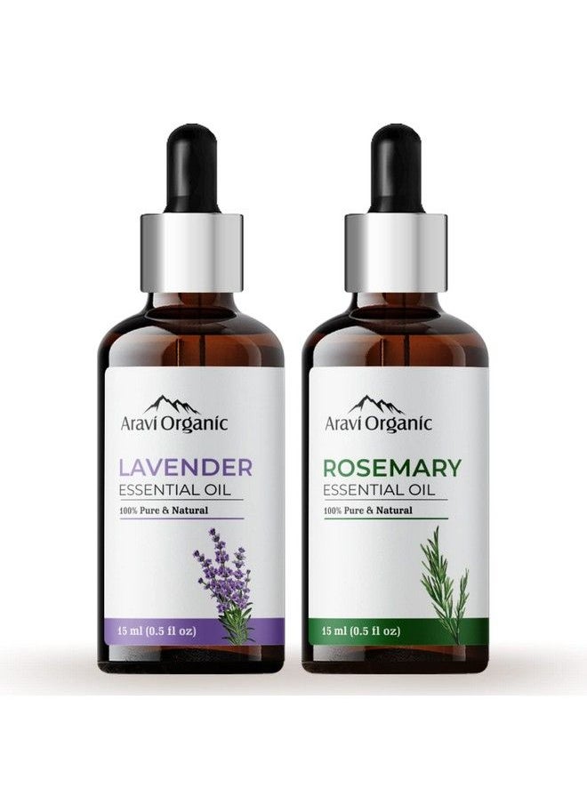 Aravi Organic - Lavender And Rosemary Essential Oil Combo Pack (15 Ml + 15 Ml) 100% Pure Undiluted Natural Aromatherapy Therapeutic Grade For Healthy Skin Face And Hair Care - Image 1