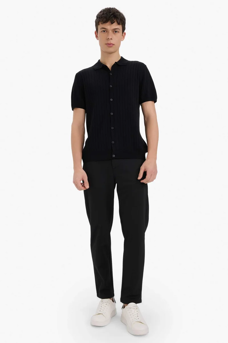 DeFacto Standard Fit Short Sleeve Black Tricot Polo Shirt