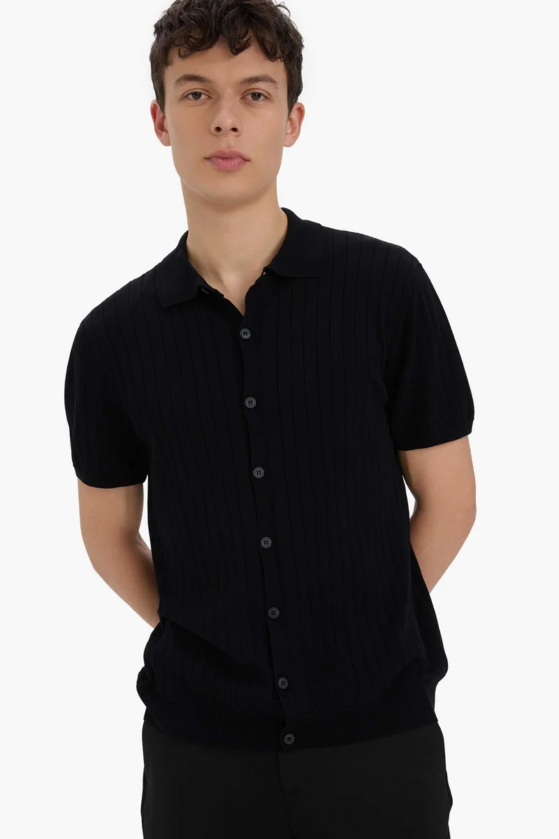 DeFacto Standard Fit Short Sleeve Black Tricot Polo Shirt
