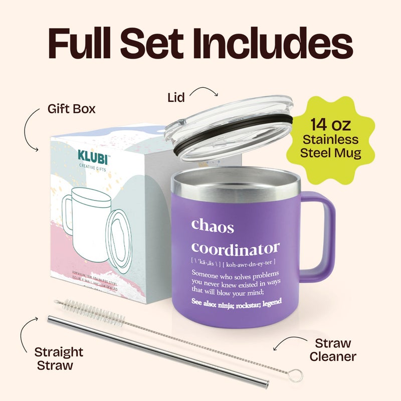 KLUBI Chaos Coordinator Gifts for Women - Teacher Appreciation Gifts, Nurses Week Promotion - 14oz Chaos Coordinator Tumbler Mug Purple Gift for Women, Coworker, for Her Nurse Manager Boss - Image 3