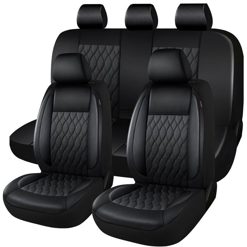 CAROMOP Faux Leather Car Seat Covers Full SetLuxury and Comfortable Covers for CarsSplit Bench Compatible Car Interior CoversUniversal Fit for SuvsVansTrucksAirbag Compatible5Seat Black