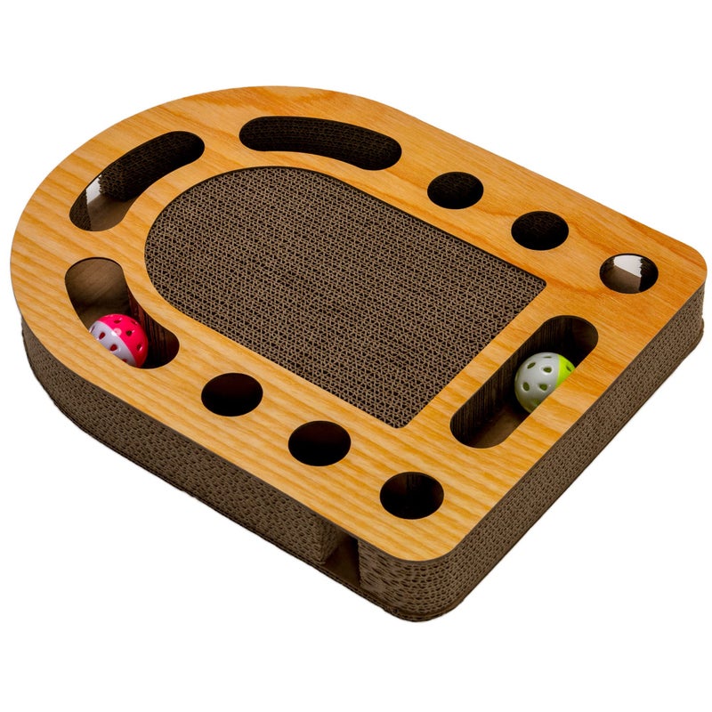 Furhaven Scratching Pad Ball Track Cat Toy w Catnip for Indoor Cats Archway Busy Box Scratcher Tan One Size - Image 2