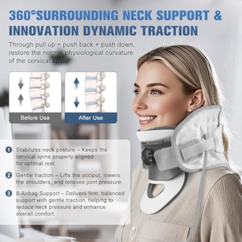 Cervical Neck Traction Device, Neck Revive Stretcher, Removable 20° Curved Support, 3D Dynamic Traction and 8-Airbag Support, Cervical Brace Collar for Spine Alignment and Relaxation - Image 5