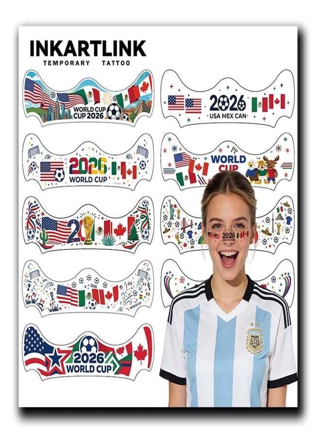 INKARTLINK 2026 World Cup Face Stickers, 9 Sheets Waterproof USA, Mexico & Canada Flag Tattoos for Soccer Fans & Event Decorations (World Cup Face Stickers) - Image 1