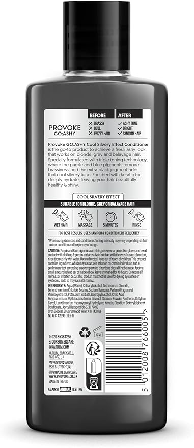 PROVOKE Go Ashy Conditioner 200ml Remove Brassiness Adds Silvery Tone to Hair Formulated with Triple Toning Technology Turn Warm Brassy Hair to Cool Ashy - Image 2
