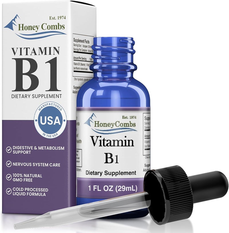 HoneyCombs Vitamin B1 Supplement Thiamine Liquid Drops  High Potency Thiamine B1 Supplement for Men  Women  Maintain Nervous System Energy  Overall Health  Vegan Liquid B Vitamins 1 Fl oz - Image 1