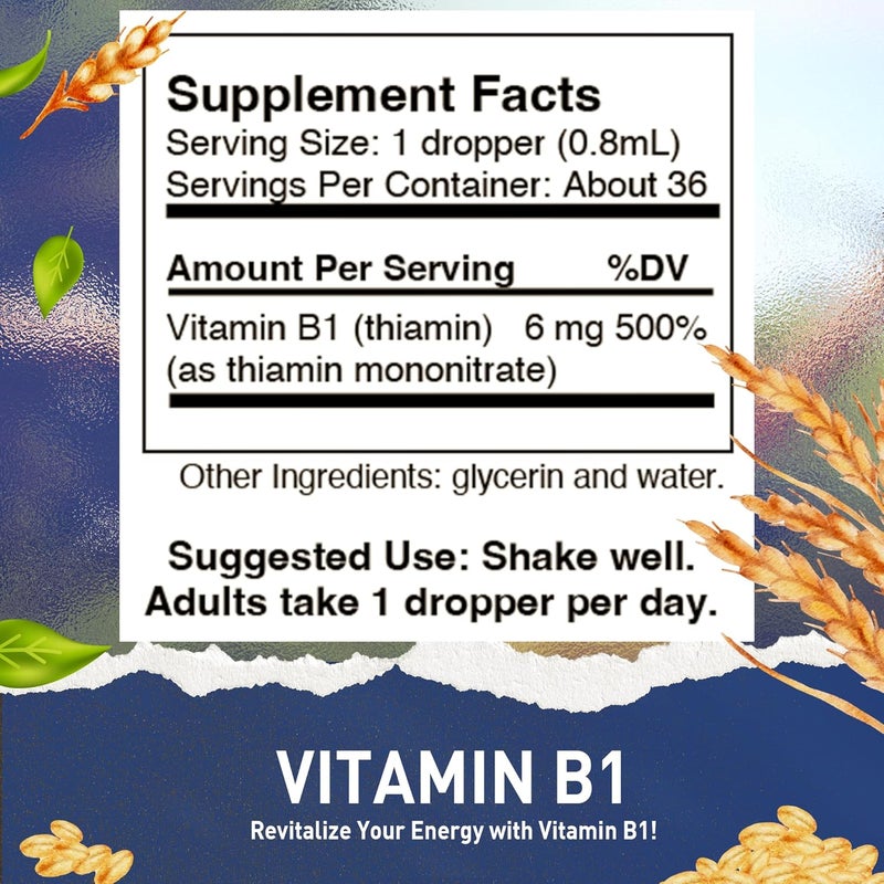 HoneyCombs Vitamin B1 Supplement Thiamine Liquid Drops  High Potency Thiamine B1 Supplement for Men  Women  Maintain Nervous System Energy  Overall Health  Vegan Liquid B Vitamins 1 Fl oz - Image 2