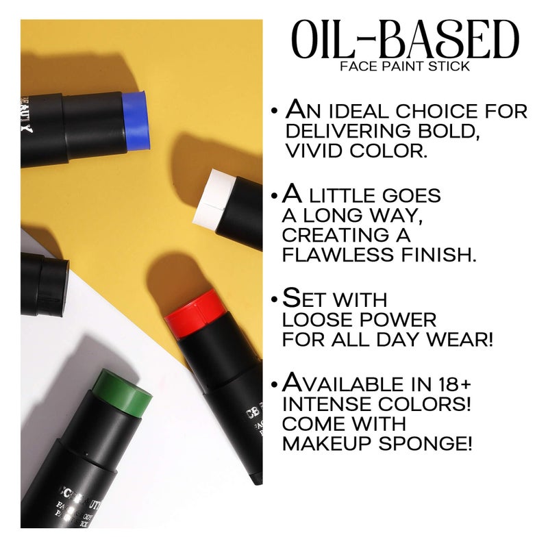 CCbeauty Devil Red Face Paint Stick,Face Painting Kit,Non Toxic SFX Makeup For Clown Spider Halloween Costume Cosplay,Professional Body Paint Stick,Full Coverage Painting Foundation With Makeup Sponge - Image 5