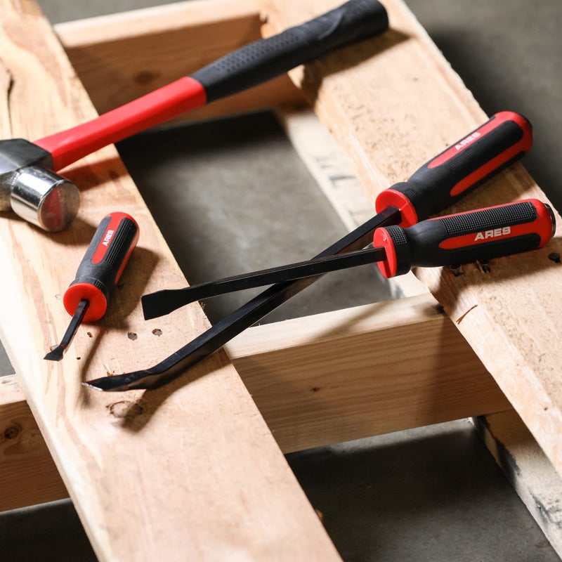 ARES 46008-3-Piece Pry Bar Set - 8-Inch, 12-Inch, and 17.5-Inch Pry Bars - Angled Tip for Lifting and Prying - Comfortable Non-Slip Double Injection Handle - Heavy Duty Striking End Cap - Image 5