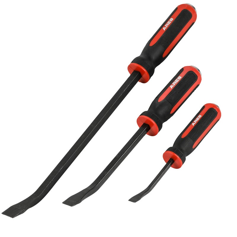 ARES 46008-3-Piece Pry Bar Set - 8-Inch, 12-Inch, and 17.5-Inch Pry Bars - Angled Tip for Lifting and Prying - Comfortable Non-Slip Double Injection Handle - Heavy Duty Striking End Cap - Image 1