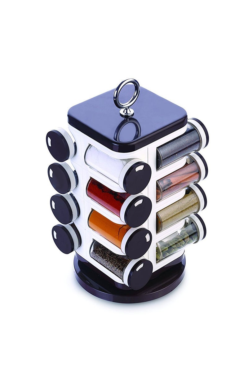GANESH Multipurpose Revolving Round Shape Plastic Spice Jars containers For Kitchen Organizer Items, Spices Storage Jar/ Masala Box/ Spice Rack/ Condiment Masala Rack Container Set ( 16 Pieces, Wooden Finish) - Image 2