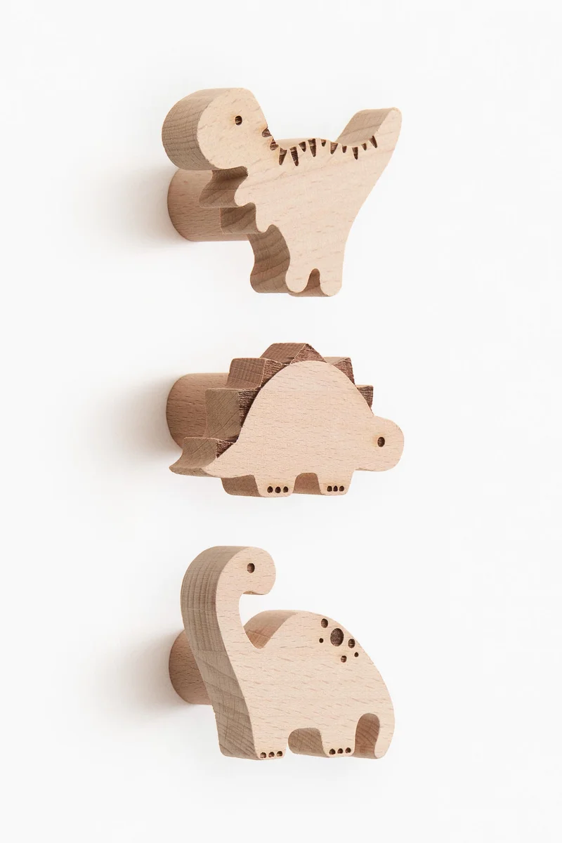 H&M 3-pack wooden dinosaur hooks