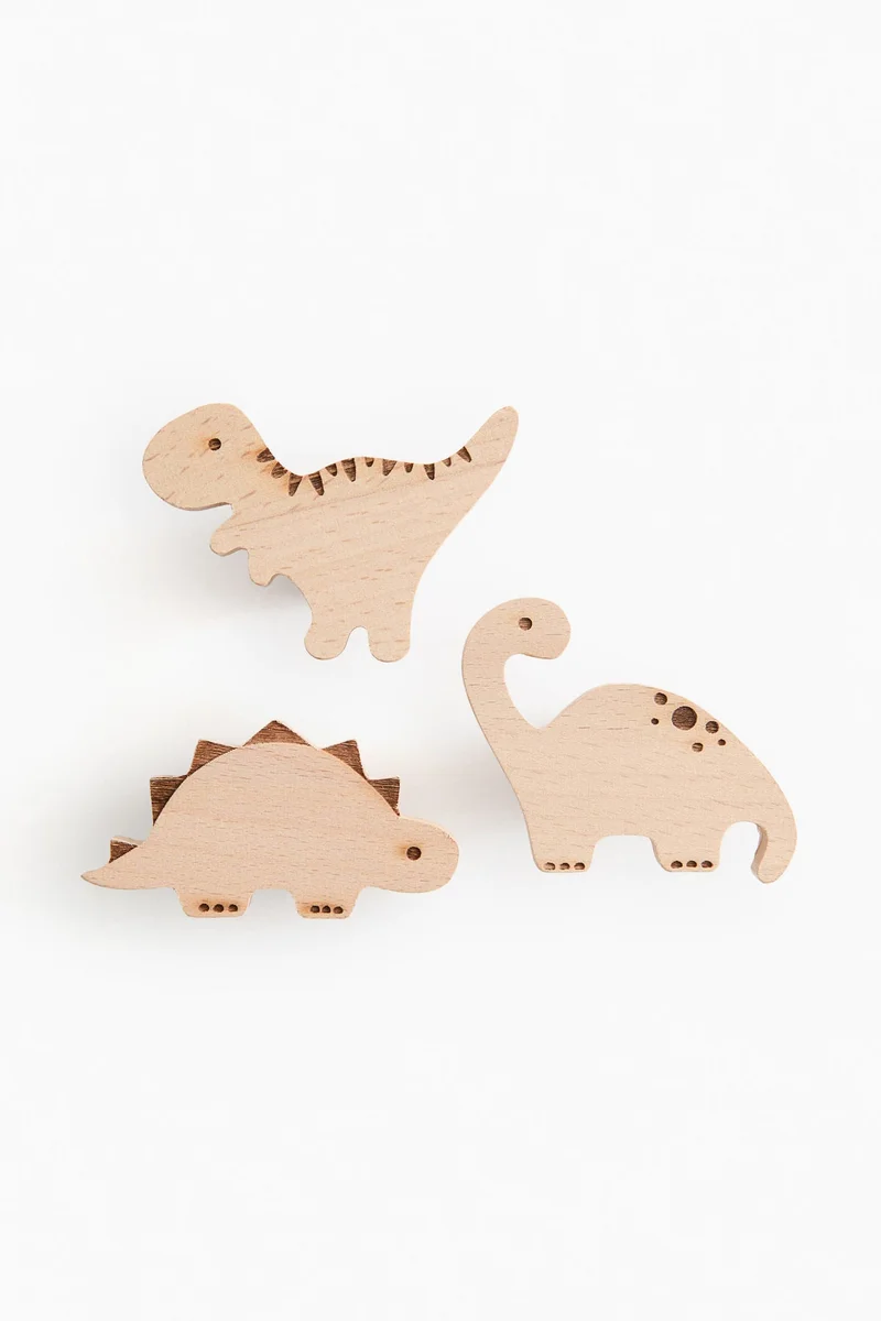 H&M 3-pack wooden dinosaur hooks