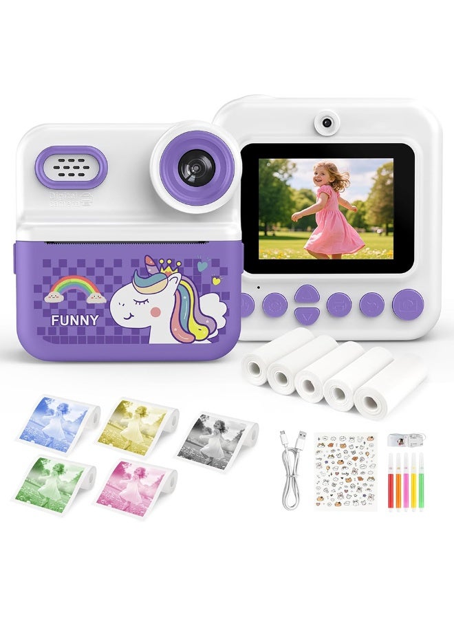 Generic Portable P03 Instant Camera for Kids with Pattern Printing, 2.4 Inch HD Screen, 1080P, Dual Cameras, Gift for boy and girls - purple - Image 1