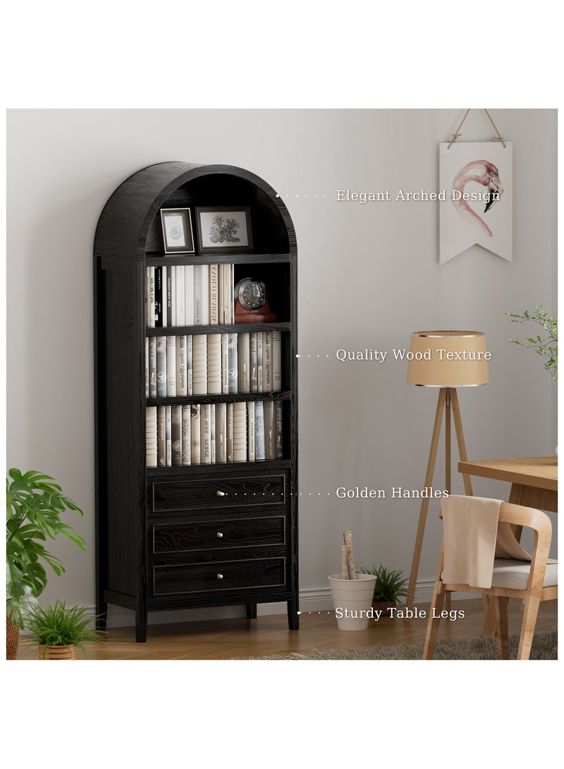 DOOHWAN Modern Farmhouse Arched Cabinet: Pantry with 3 Large Drawers & Adjustable Shelves, Large Storage Cupboard for Kitchen, Dining Room - Image 4