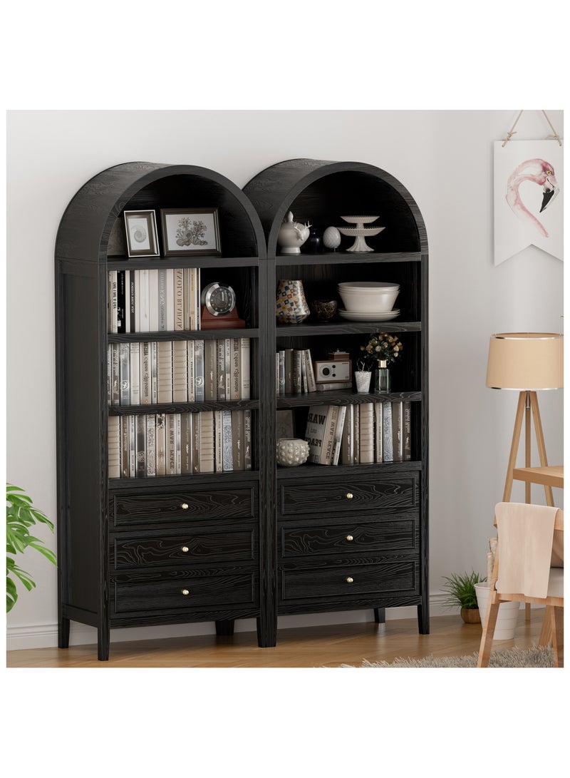 DOOHWAN Modern Farmhouse Arched Cabinet: Pantry with 3 Large Drawers & Adjustable Shelves, Large Storage Cupboard for Kitchen, Dining Room - Image 3