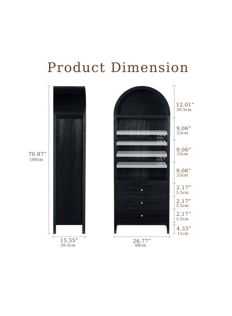 DOOHWAN Modern Farmhouse Arched Cabinet: Pantry with 3 Large Drawers & Adjustable Shelves, Large Storage Cupboard for Kitchen, Dining Room - Image 2