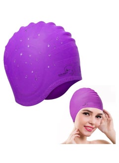 Dolphin Silicone Swim Cap With Ear Protection 3D Waterproof For Adult, Purple  - Image 1