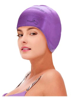 Dolphin Silicone Swim Cap With Ear Protection 3D Waterproof For Adult, Purple  - Image 3