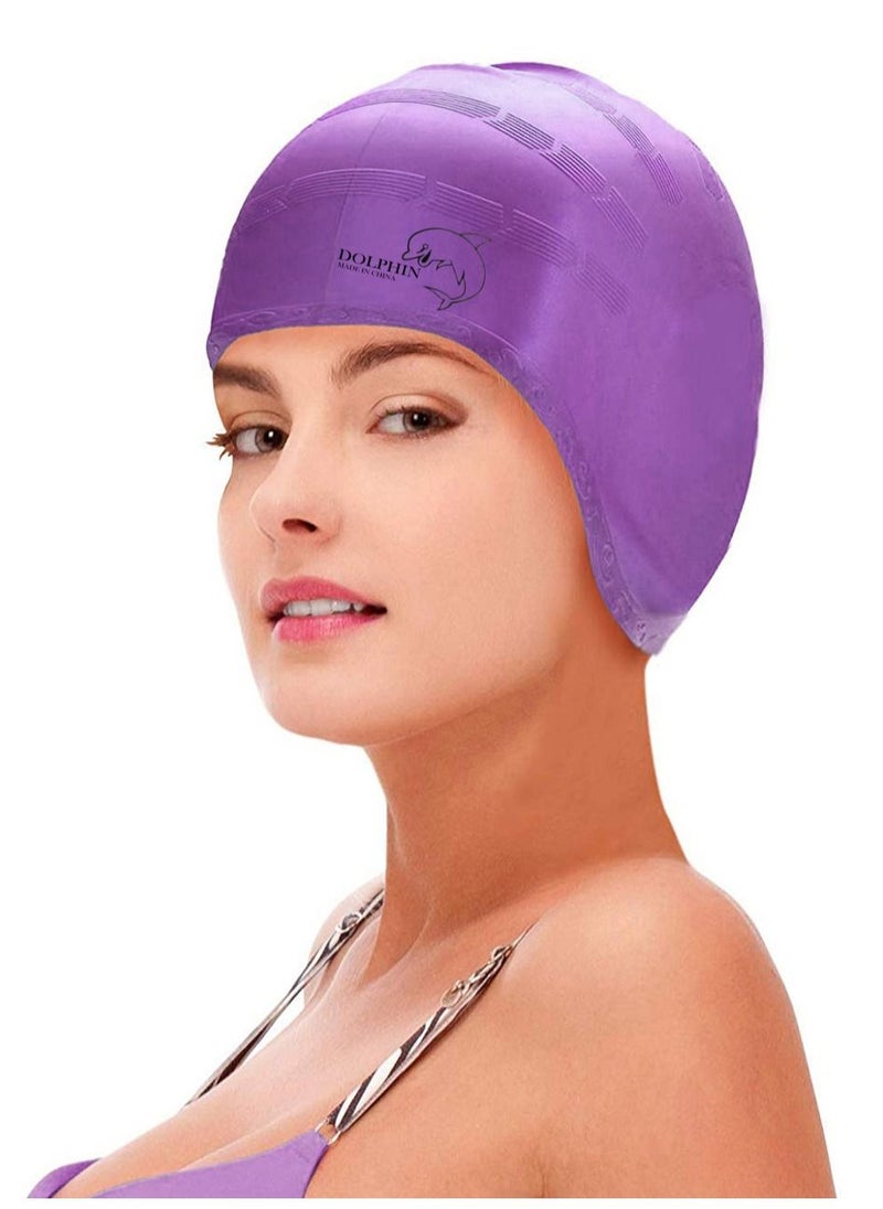 Dolphin Silicone Swim Cap With Ear Protection 3D Waterproof For Adult, Purple  - Image 3