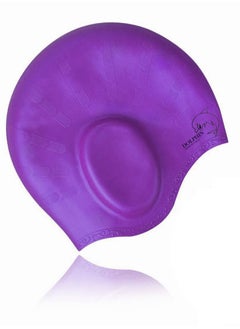 Dolphin Silicone Swim Cap With Ear Protection 3D Waterproof For Adult, Purple  - Image 2
