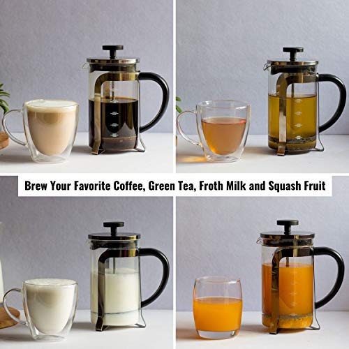 InstaCuppa French Press Coffee Maker 600 ML, 4 Part Superior Filtration System, Heat Resistant Borosilicate Carafe with Measurement Markings - Image 5