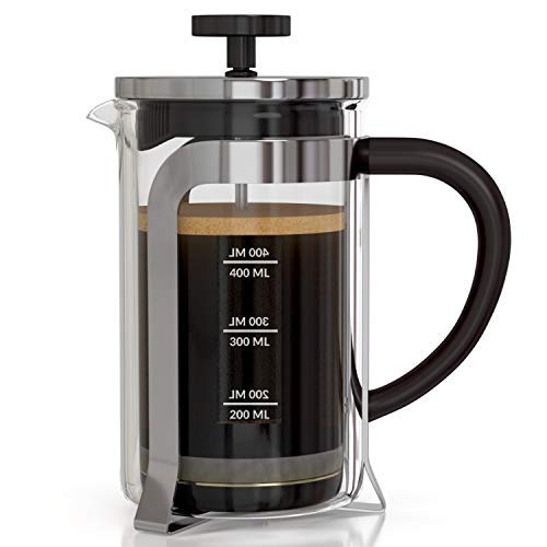 InstaCuppa French Press Coffee Maker 600 ML, 4 Part Superior Filtration System, Heat Resistant Borosilicate Carafe with Measurement Markings - Image 1