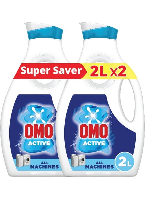 OMO Liquid Laundry Detergent, Active, up to 100% stain removal in just one wash*, 2L x 2 , Packaging may vary