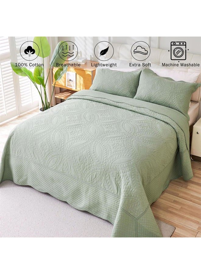 Cmfshape 100% Cotton Quilt Oversized King Size-Sage Green Bedspread 128"x120"-Coin Pattern Bedding Set 3 Pieces-Pre-Washed Lightweight Microfiber Coverlet-Suitable for Bed,Couch,Quilt Blanket All Seasons - Image 5