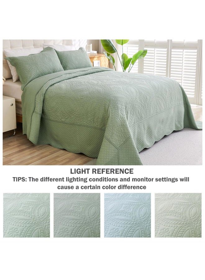 Cmfshape 100% Cotton Quilt Oversized King Size-Sage Green Bedspread 128"x120"-Coin Pattern Bedding Set 3 Pieces-Pre-Washed Lightweight Microfiber Coverlet-Suitable for Bed,Couch,Quilt Blanket All Seasons - Image 3