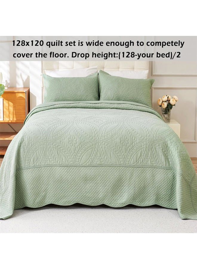 Cmfshape 100% Cotton Quilt Oversized King Size-Sage Green Bedspread 128"x120"-Coin Pattern Bedding Set 3 Pieces-Pre-Washed Lightweight Microfiber Coverlet-Suitable for Bed,Couch,Quilt Blanket All Seasons - Image 2
