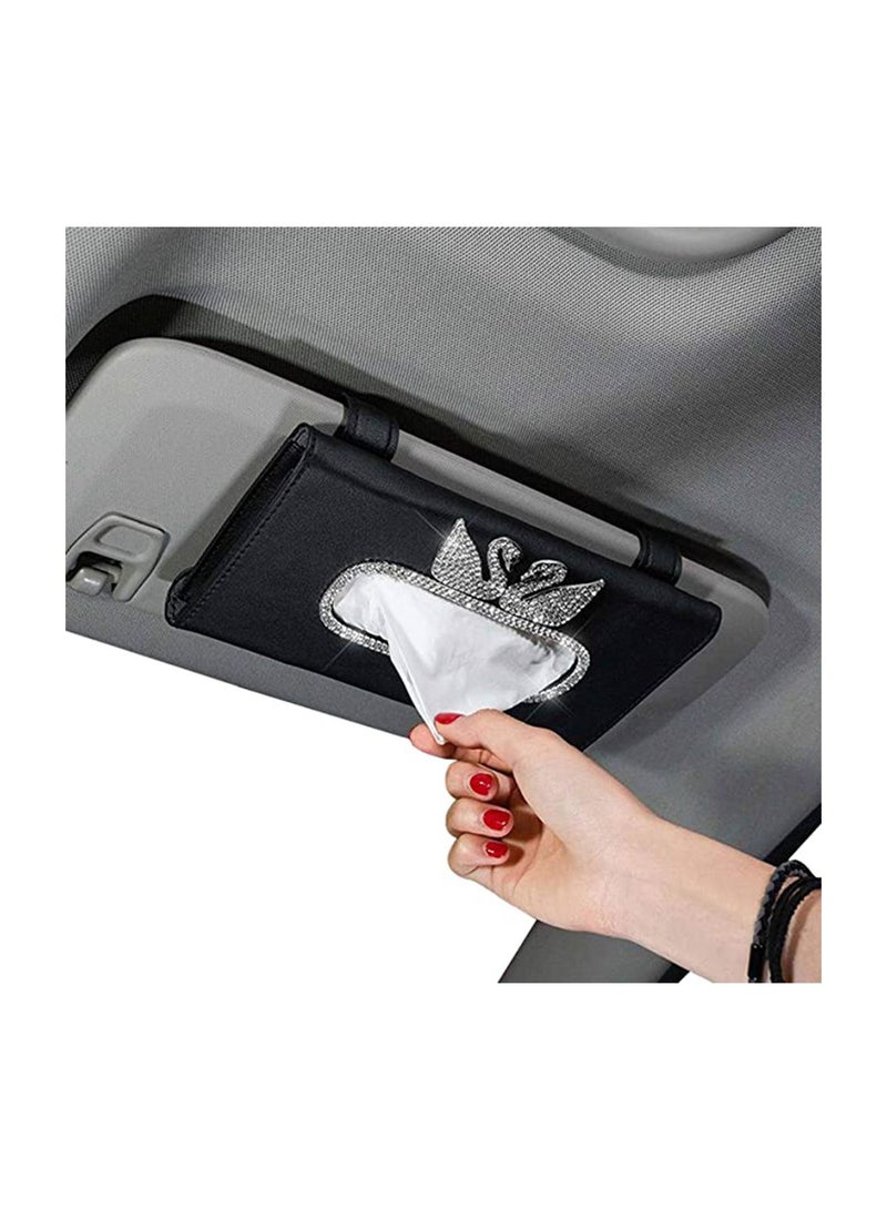 SYOSI Car Tissue Holder, Car Tissue Holder for Car, Tissue Napkin Clip Paper Box Holder Case with Diamonds Sparkling Crystal and Leather PU for Woman for Car & Truck Decoration - Image 1