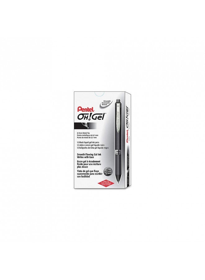 Pentel Oh! Gel Retractable Gel Pen, Medium Line, Black Ink, Box of 12 (K497-A) - Image 3