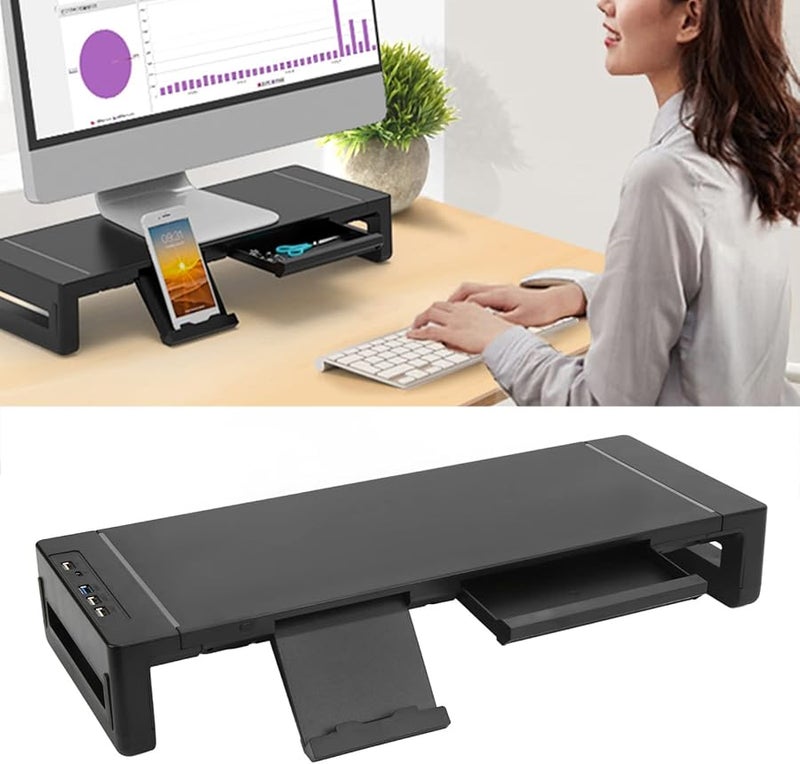 حامل شاشة قابل للتعديل مع صندوق تخزين ومنافذ USB 3.0 وإضاءة RGB مقاس 52x20x8.5 سم منظِّم سطح المكتب - Image 4