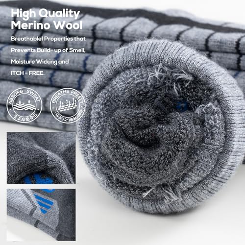 WEIERYA Ski Sock Merino Wool Ski Socks Mens Womens Skiing & Snowboarding Socks, Over The Calf (US, Alpha, Large, Regular, Regular, 2, Grey) - Image 2