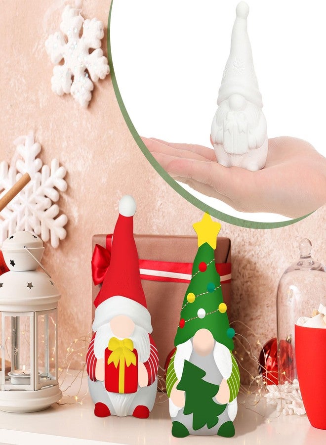 Poen 2 Pack Christmas Ready to Paint Your Own Gnome Statues, 4 Inches Mini Garden Blank Ceramics to Paint Unpainted Garden Figurines Crafts DIY Arts for Adults, Funny Lawn Decoration(Gift Style) - Image 5