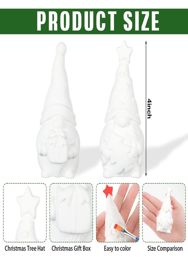 Poen 2 Pack Christmas Ready to Paint Your Own Gnome Statues, 4 Inches Mini Garden Blank Ceramics to Paint Unpainted Garden Figurines Crafts DIY Arts for Adults, Funny Lawn Decoration(Gift Style) - Image 2