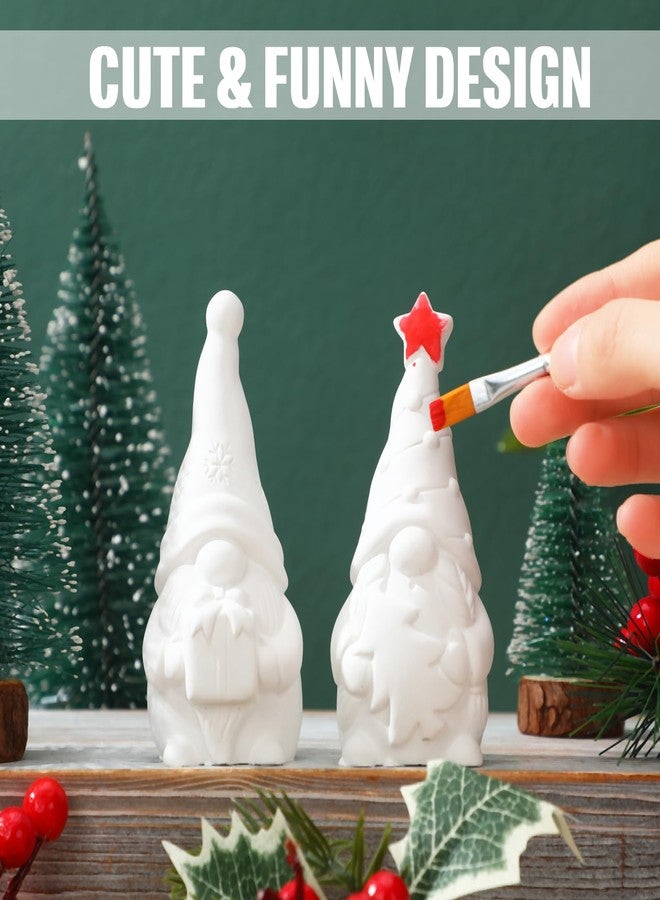 Poen 2 Pack Christmas Ready to Paint Your Own Gnome Statues, 4 Inches Mini Garden Blank Ceramics to Paint Unpainted Garden Figurines Crafts DIY Arts for Adults, Funny Lawn Decoration(Gift Style) - Image 4