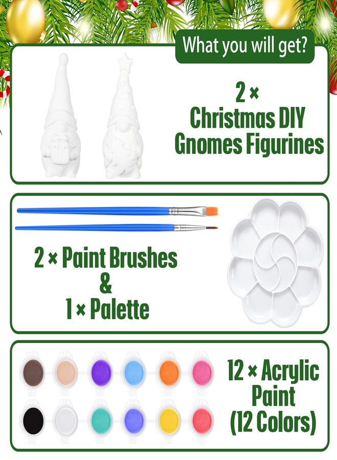 Poen 2 Pack Christmas Ready to Paint Your Own Gnome Statues, 4 Inches Mini Garden Blank Ceramics to Paint Unpainted Garden Figurines Crafts DIY Arts for Adults, Funny Lawn Decoration(Gift Style) - Image 3