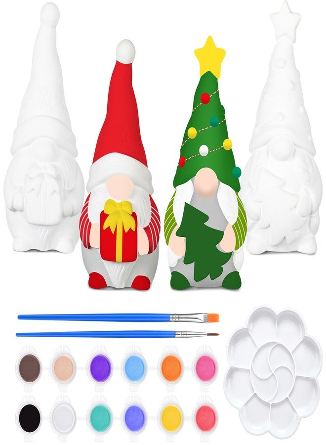 Poen 2 Pack Christmas Ready to Paint Your Own Gnome Statues, 4 Inches Mini Garden Blank Ceramics to Paint Unpainted Garden Figurines Crafts DIY Arts for Adults, Funny Lawn Decoration(Gift Style) - Image 1