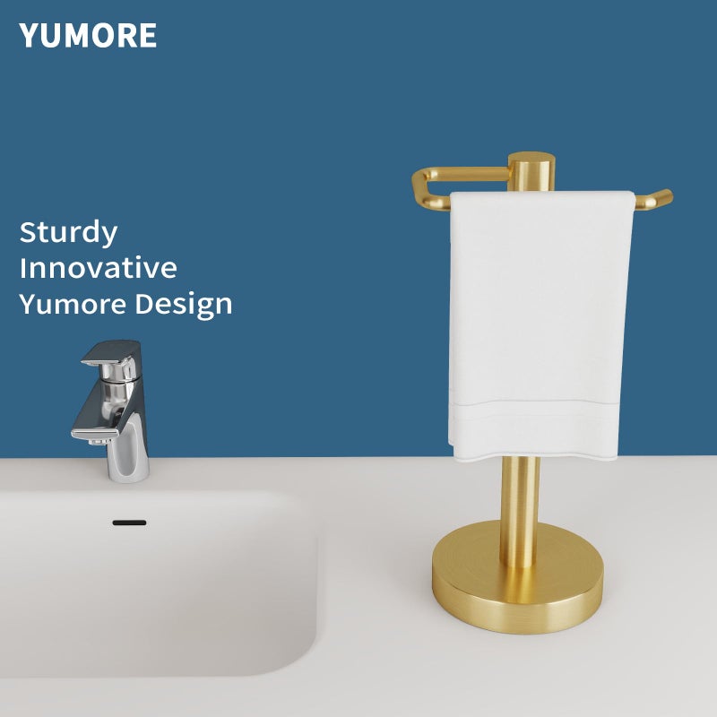 YUMORE Hand Towel Holder Stand Countertop Towel Rack Free Standing Towel Bar Hanger for Bathroom Kitchen (Gold) - Image 2